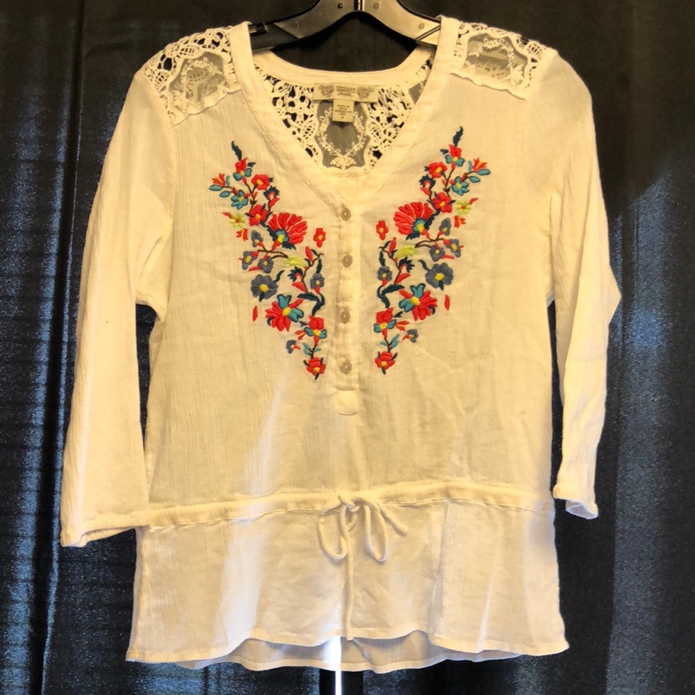 Vintage America Blues white blouse w/ embroidery